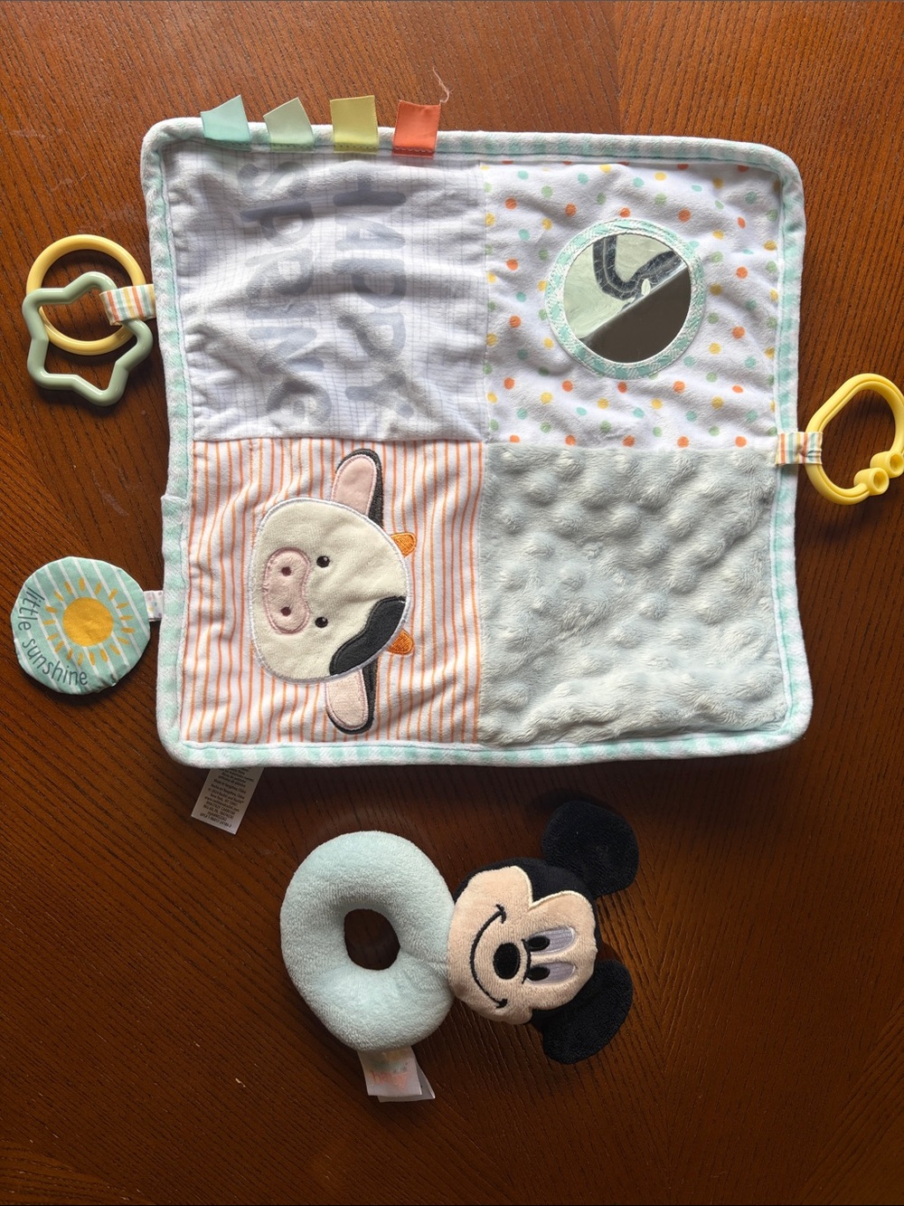 Baby Sensory Comfort Square Rattle Crinkle Toy and Mickey Rattle